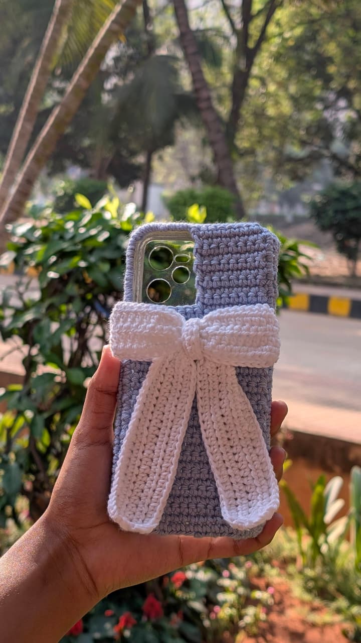 Phone Case With Large Bow (Blue & White)